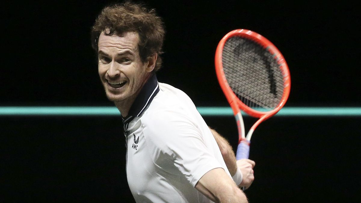 Andy Murray of Great Britain during his first round match victory against Robin Haase of Netherlands on day 1 of the 48th ABN AMRO World Tennis Tournament at Ahoy Arena on March 1, 2021
