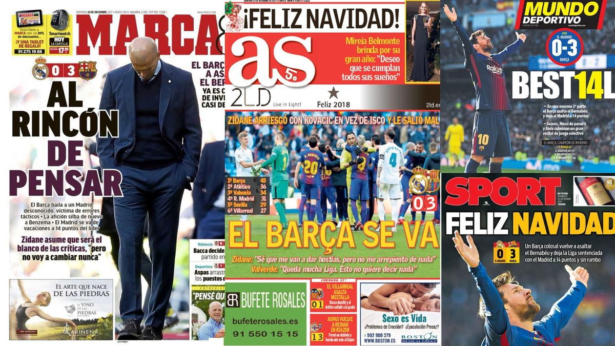 Las portadas tras el Clásico coinciden: El Barça, casi campeón y Zidane,  señalado - Eurosport