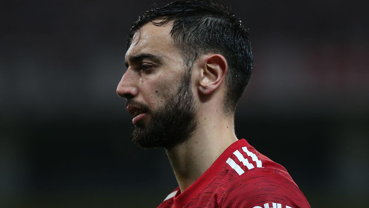 Bruno Fernandes of Manchester United walks off after the Premier League match between Manchester United and Sheffield United at Old Trafford on January 27, 2021 in Manchester, England