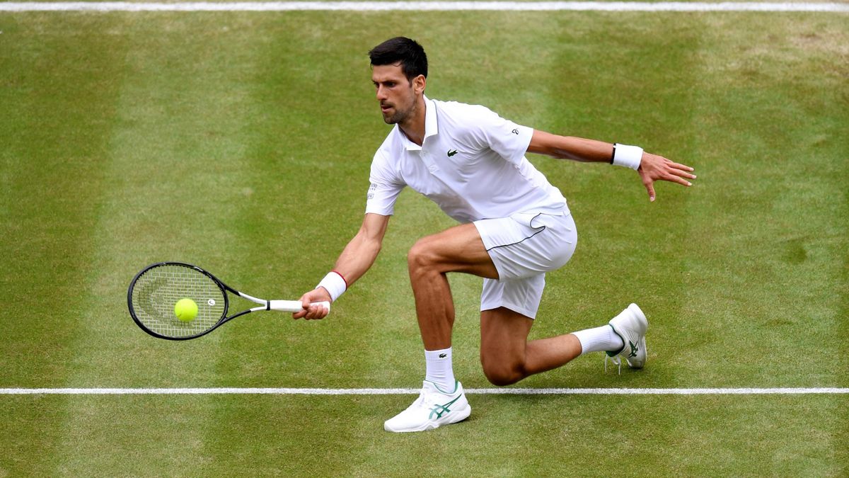 Novak Djokovic lors de son quart de finale face à David Goffin / Wimbledon 2019