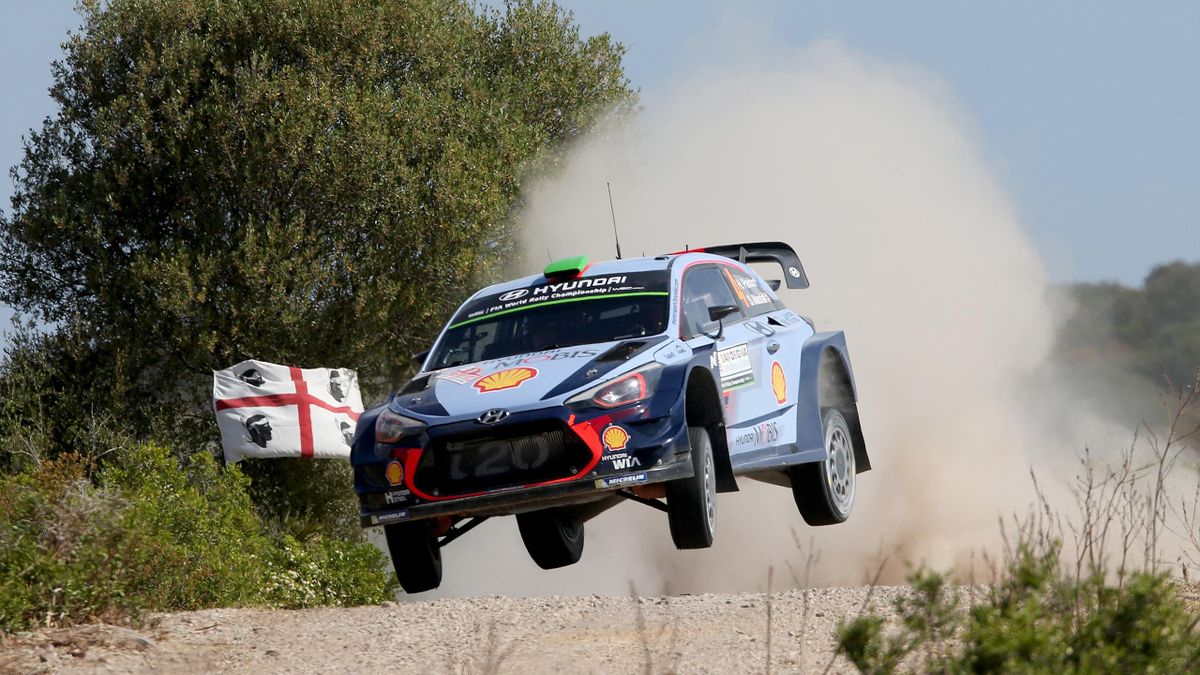 Hayden Paddon of New Zealand and Sebastian Marshall of Great Britain compete in their Hyundai Motorsport WRT Hyundai i20 Coupe WRC