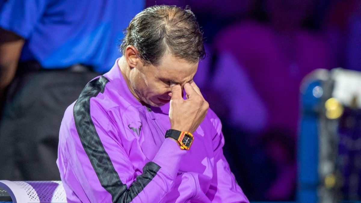 Rafael Nadal llorando emocionado al ver el vídeo que el US Open le tenía preparado al ganar el título en 2019