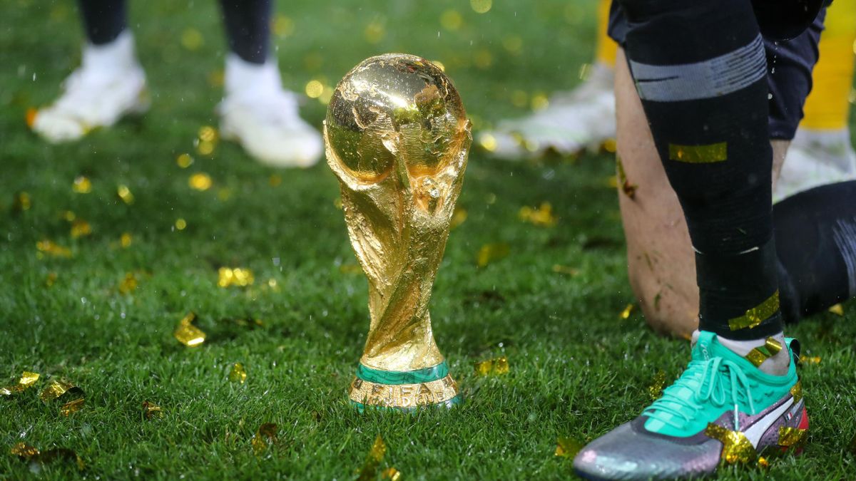 La Coupe du monde posée sur la pelouse, après la finale 2018