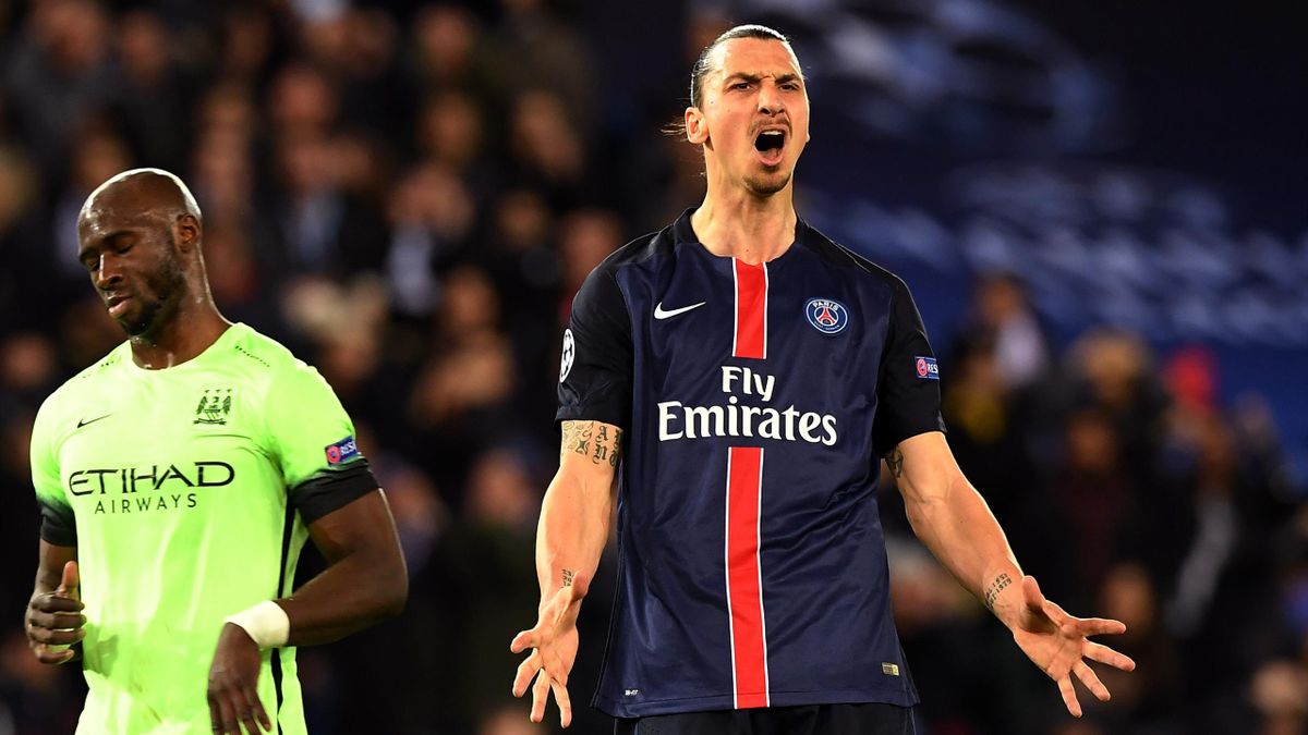 Paris Saint-Germain's Swedish forward Zlatan Ibrahimovic reacts to a missed shot