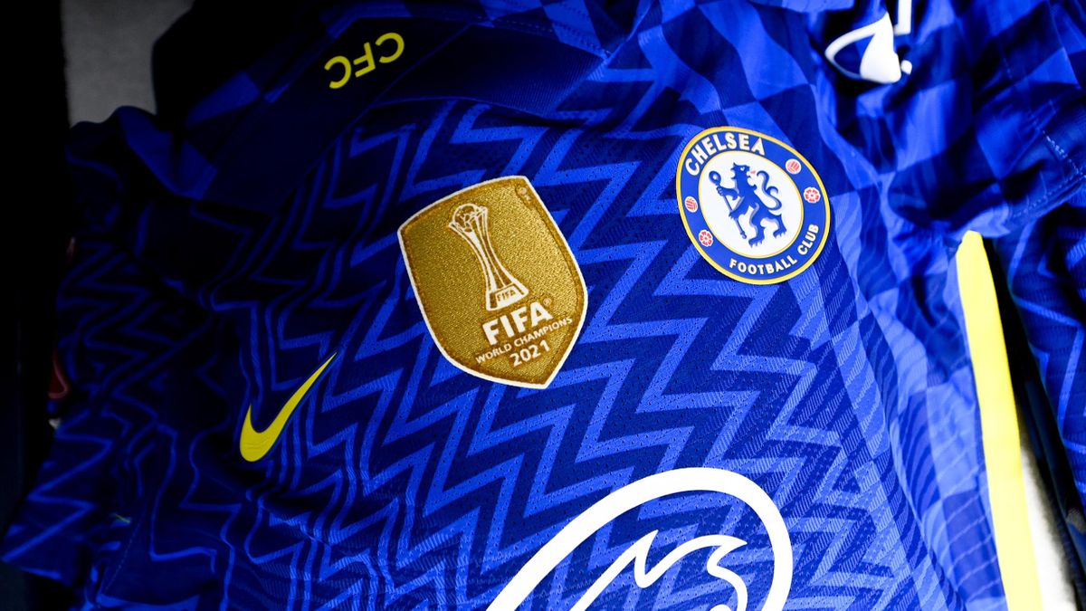 A detailed view of the Chelsea shirt featuring the FIFA Club World Cup Champions badge prior to the Emirates FA Cup Fifth Round match between Luton Town and Chelsea at Kenilworth Road on March 02, 2022 in Luton, England.