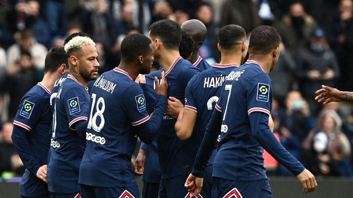 L'esultanza dei giocatori del Paris Saint Germain durante PSG-Bordeaux - Ligue 1 2021-22