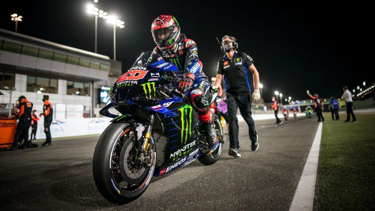 Fabio Quartararo of France and Monster Energy Yamaha MotoGP rolls into his starting grid position at Losail Circuit on March 28, 2021 in Doha