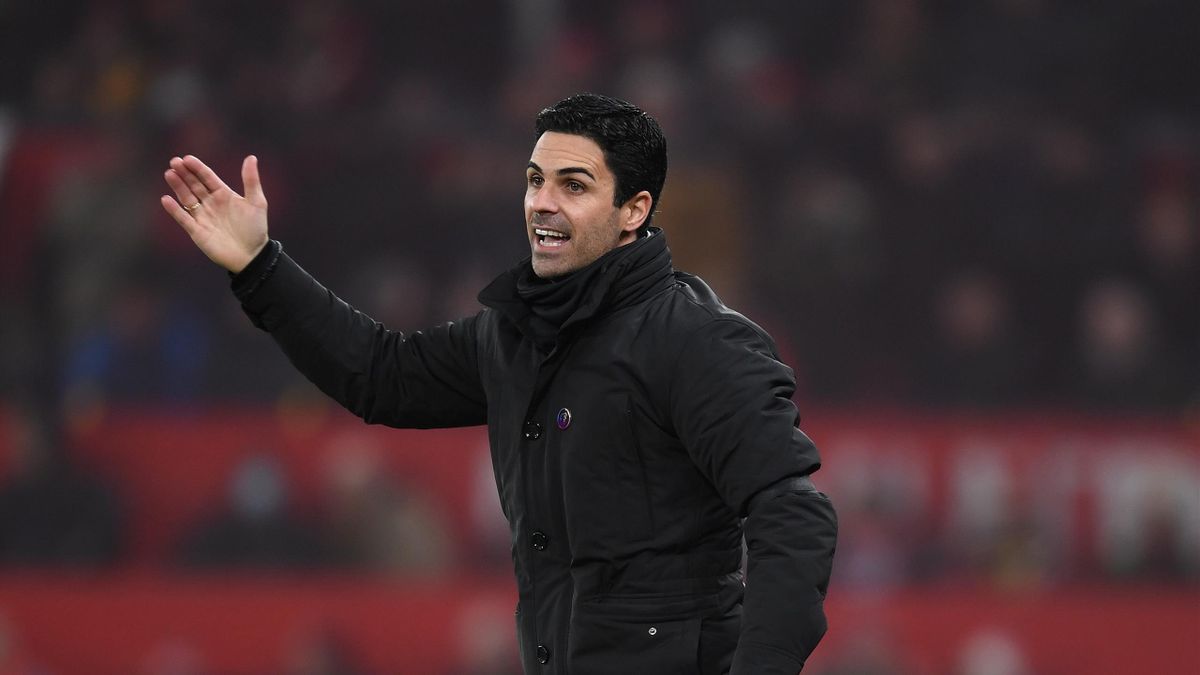 Arsenal manager Mikel Arteta during the Premier League match between Manchester United and Arsenal at Old Trafford
