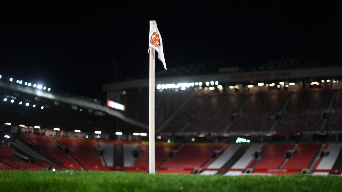 General view inside the stadium of the corner flag during the Premier League match between Manchester United and Manchester City at Old Trafford on December 12, 2020 in Manchester, England.