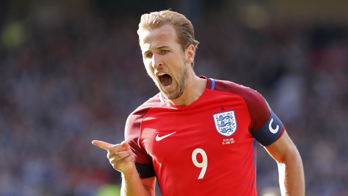 England's Harry Kane celebrates scoring their second goal against Scotland