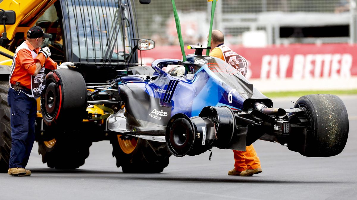La voiture de Nicholas Latifi après le crash avec Lance Stroll lors des qualifs du GP d'Australie