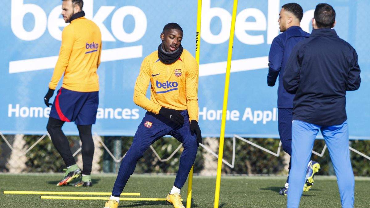 Ousmane Dembele during the FC Barcelona training session previous at Copa del Rey match between Atletico de Bilbao at Ciutat Esportiva Joan Gamper on January 19, 2022 in Barcelona