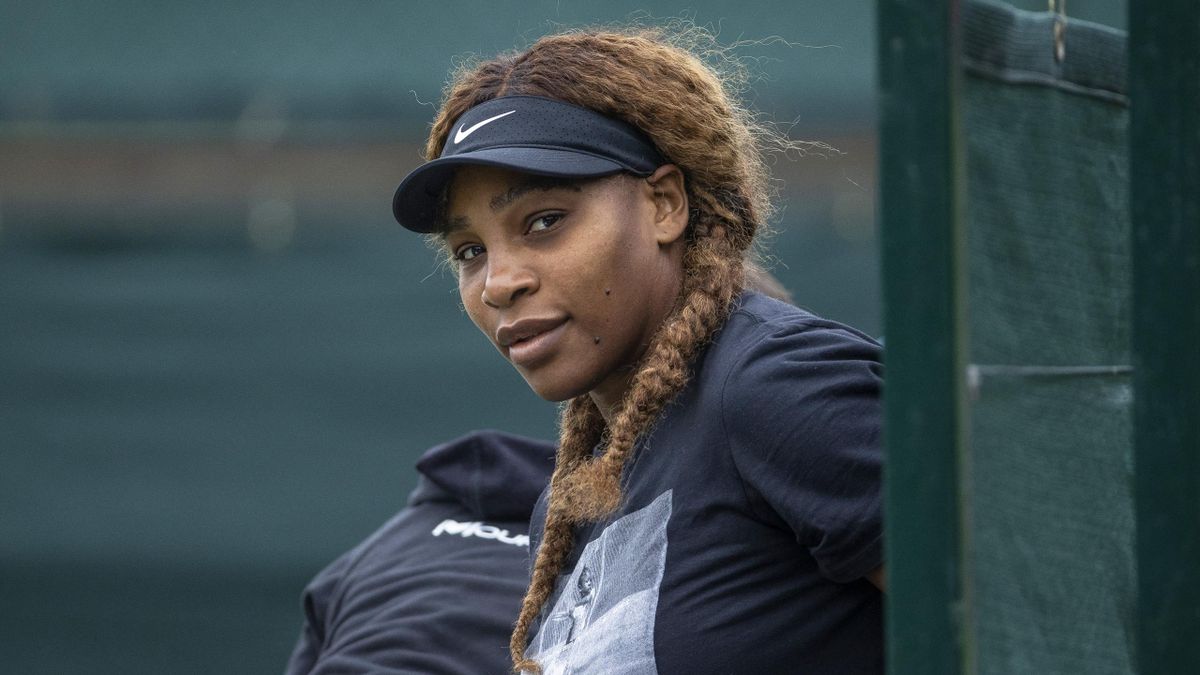 Serena Williams of the United States attends a practice session ahead of The Championships - Wimbledon 2021 at All England Lawn Tennis and Croquet Club