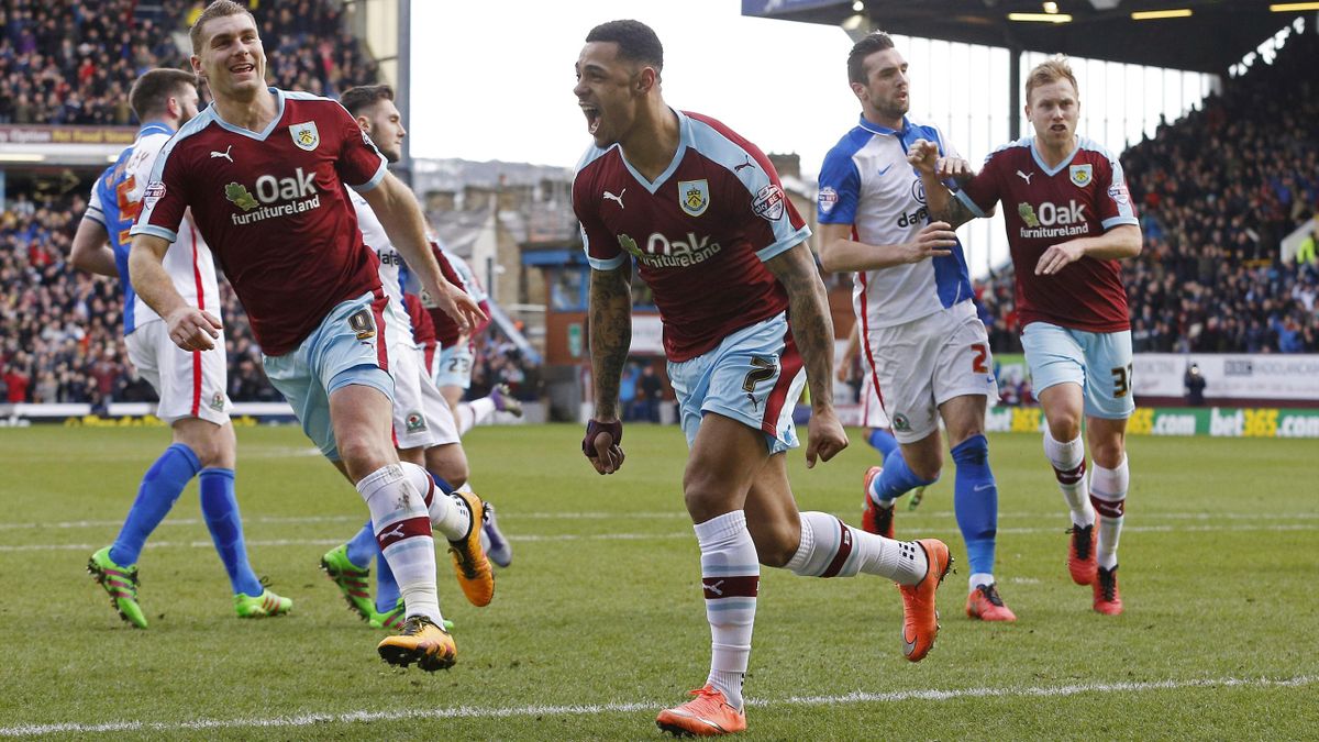 Burnley's Andre Gray celebrates after scoring his sides first goal from the penalty spot.