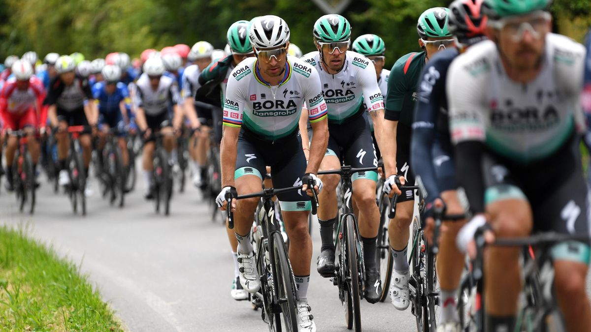 CANALE, ITALY - MAY 10: Peter Sagan of Slovakia & Daniel Oss of Italy and Team Bora - Hansgrohe during the 104th Giro d'Italia 2021, Stage 3 a 190km stage from Biella to Canale / @girodiitalia / #Giro / on May 10, 2021 in Canale, Italy. (Photo by Tim de W