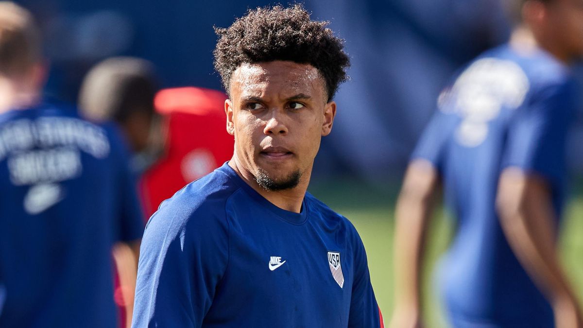 DENVER, CO - JUNE 03: United States midfielder Weston McKennie (8) looks on prior to game action during the CONCACAF Nations League semifinal match between the United States and Honduras on June 03, 2021, at Empower Field at Mile High in Denver, CO.