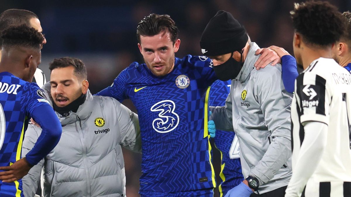 Ben Chilwell is helped off the pitch against Juventus
