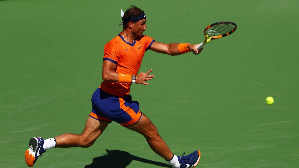 Rafael Nadal lors de son match face à Dan Evans, le 14 mars 2022 à Indian Wells