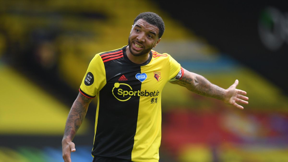 Watford's English striker Troy Deeney gestures during the English Premier League football match between Watford and Leicester City at Vicarage Road Stadium in Watford, north of London on June 20, 2020
