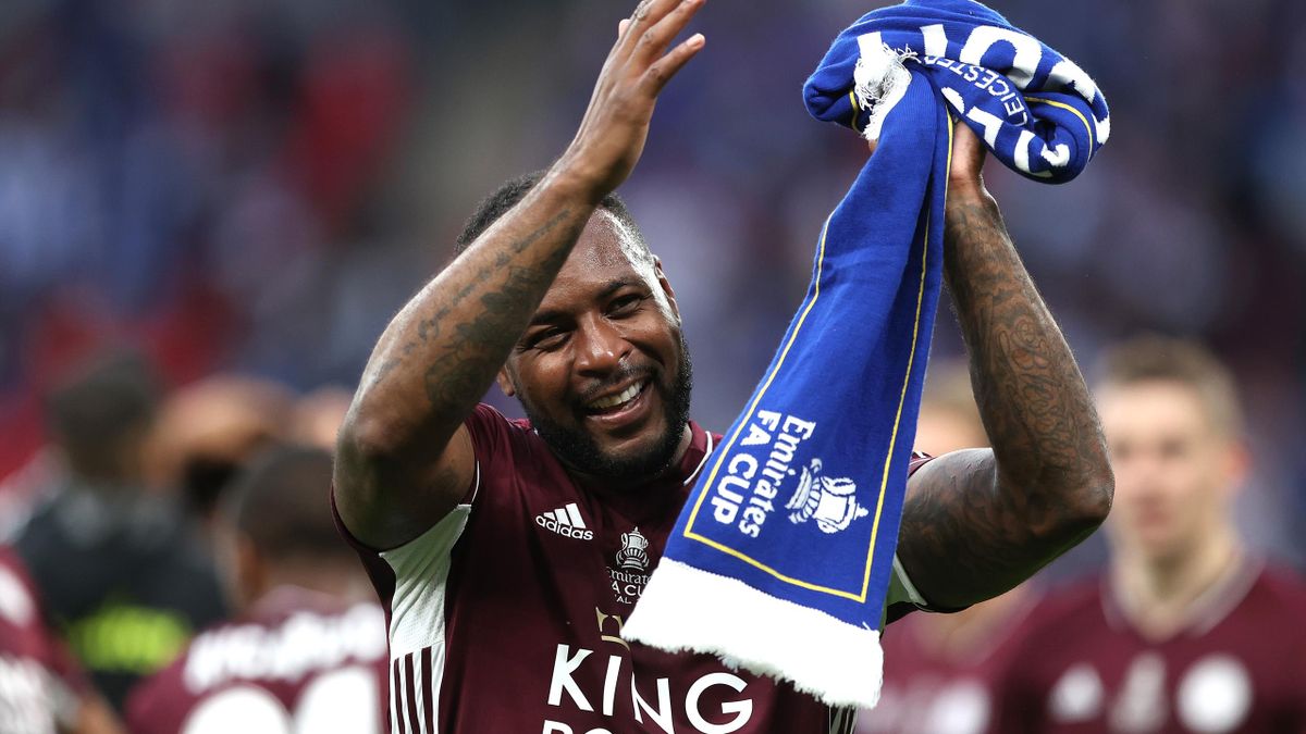 Leicester captain Wes Morgan celebrates the FA Cup win over Chelsea