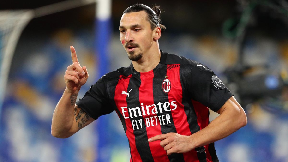 Zlatan Ibrahimovic of A.C. Milan celebrates after scoring their team's second goal during the Serie A match between SSC Napoli