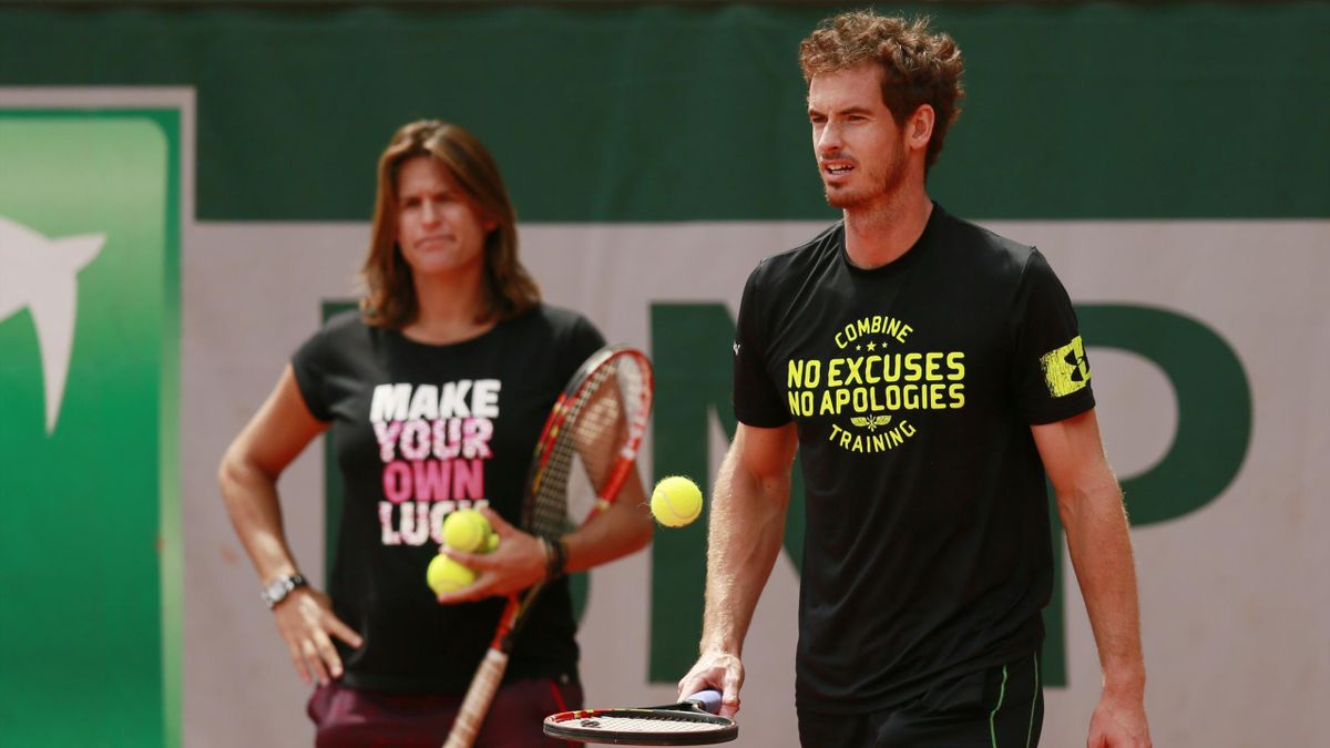 Andy Murray of Great Britain and coach Amelie Mauresmo during practice