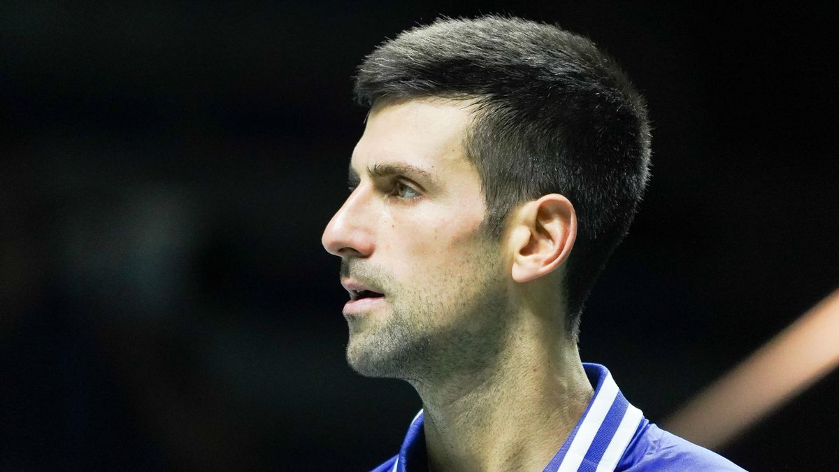 Novak Djokovic of Serbia in action during the Davis Cup Finals 2021, Semifinal 1, tennis match played between Croatia and Serbia at Madrid Arena pabilion on December 03, 2021, in Madrid, Spain. (Photo by Oscar Gonzalez/NurPhoto via Getty Images)