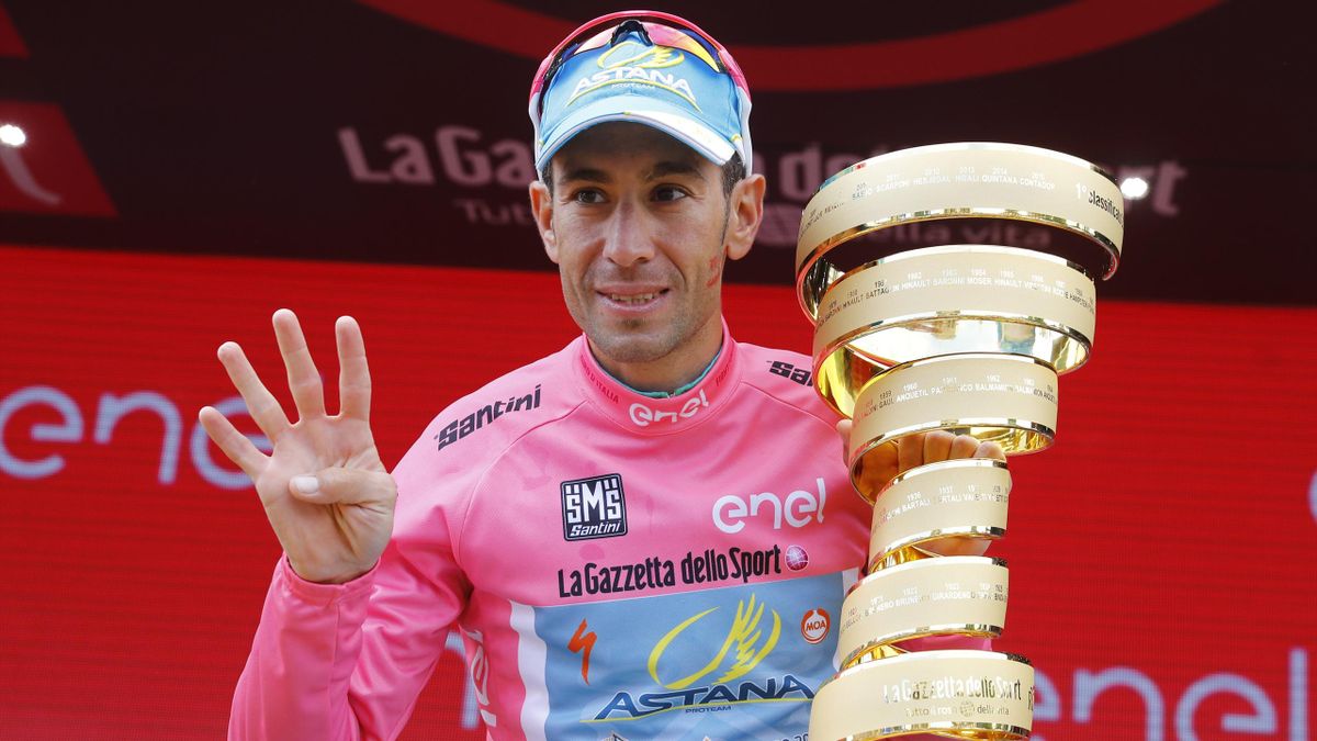 Italy's Vincenzo Nibali poses with the trophy after winning the 99th Giro d'Italia, Tour of Italy, after the 21th stage from Cuneo to Turin on May 29, 2016