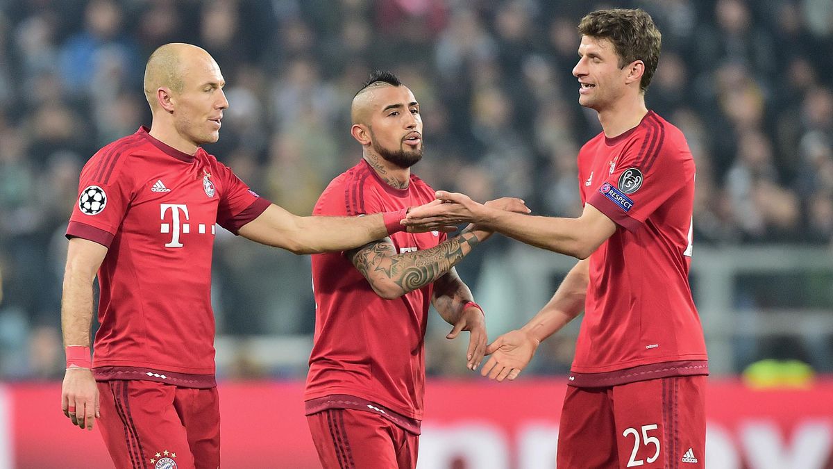 Arjen Robben, Arturo Vidal und Thomas Müller vom FC Bayern München
