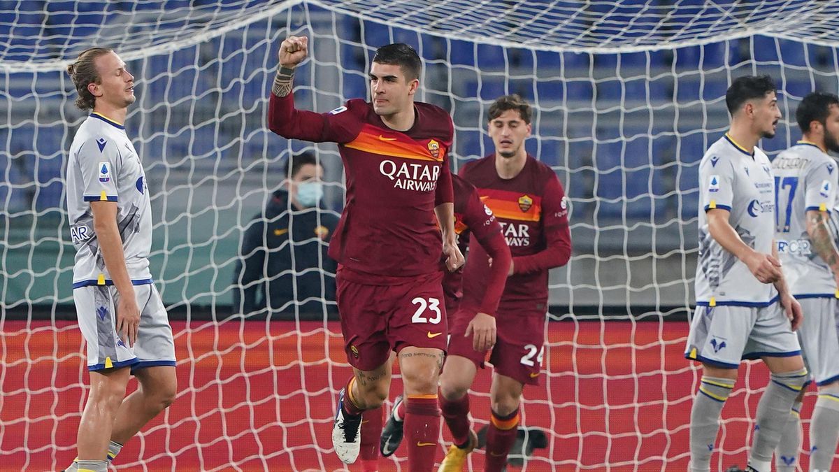 Mancini esulta dopo il gol in Roma-Hellas Verona, Serie A 2020/21