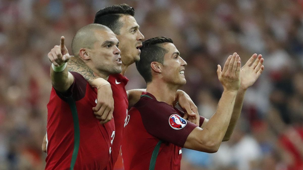 Portugal's Pepe, Jose Fonte and Cristiano Ronaldo