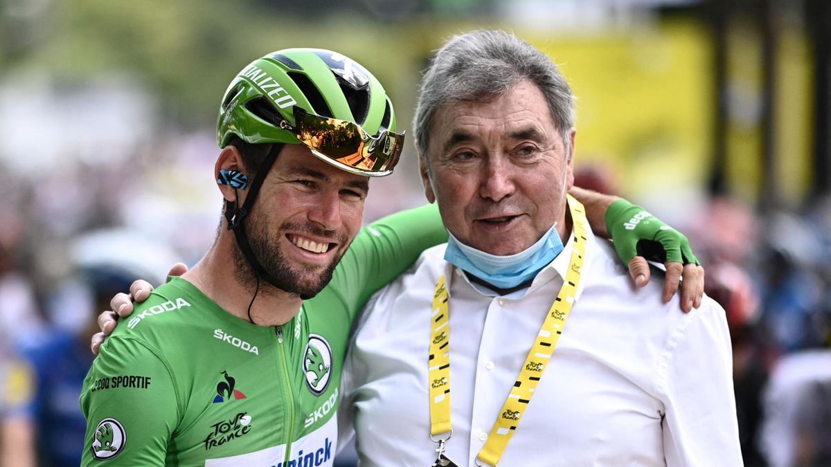 Mark Cavendish og Eddy Merckx. Kan Cavendish ta seierstronen alene i dag?