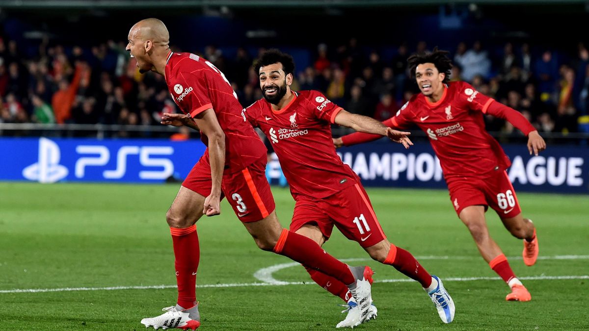 Fabinho, Mo Salah et Trent Alexander-Arnold, lors de la victoire de Liverpool à Villarreal