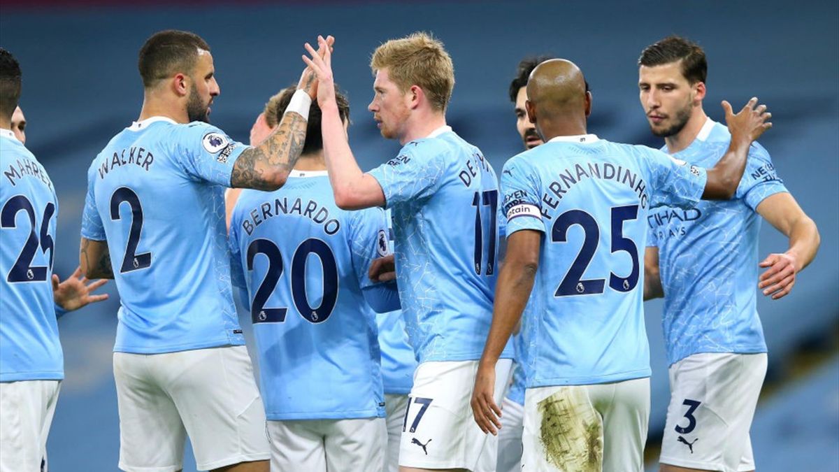 Un'esultanza dei giocatori del Manchester City - Premier League 2020-21