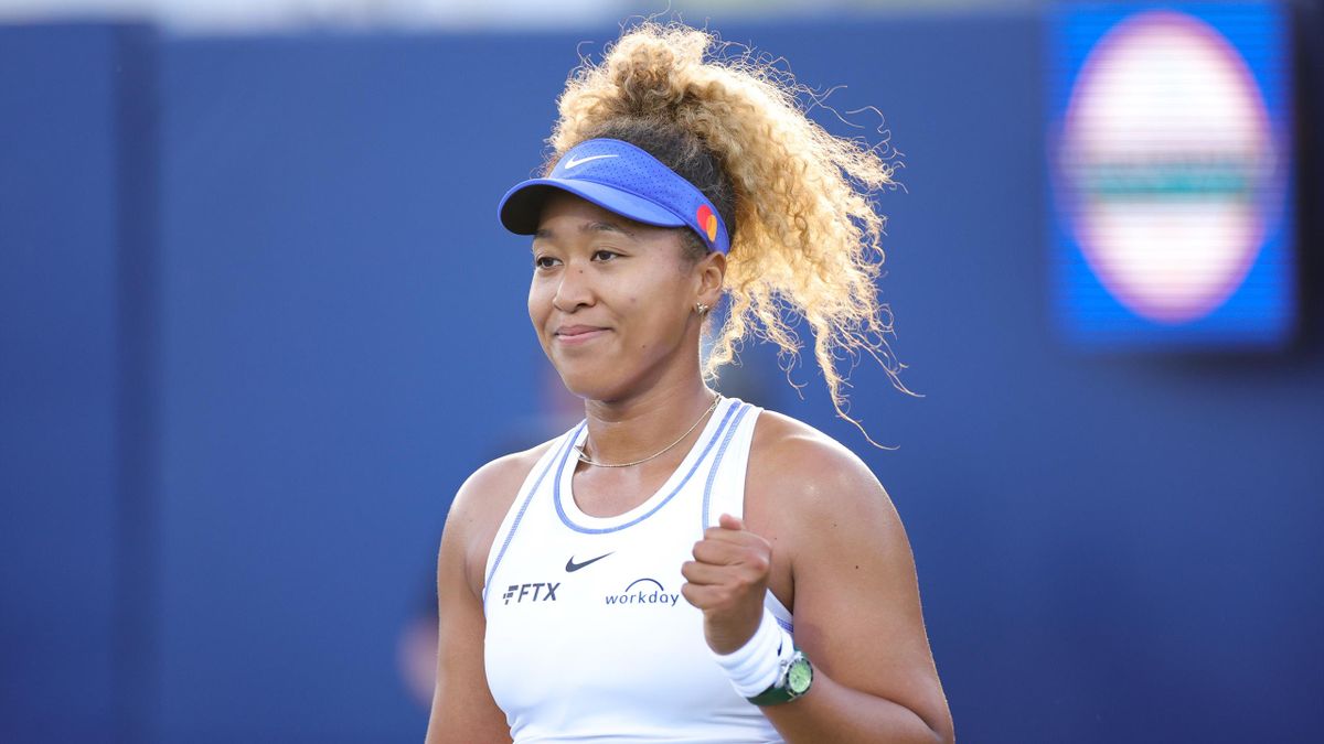 Naomi Osaka of Japan reacts against Qinwen Zheng of China during the Mubadala Silicon Valley Classic, part of the Hologic WTA Tour, at Spartan Tennis Complex on August 02, 2022 in San Jose, California.