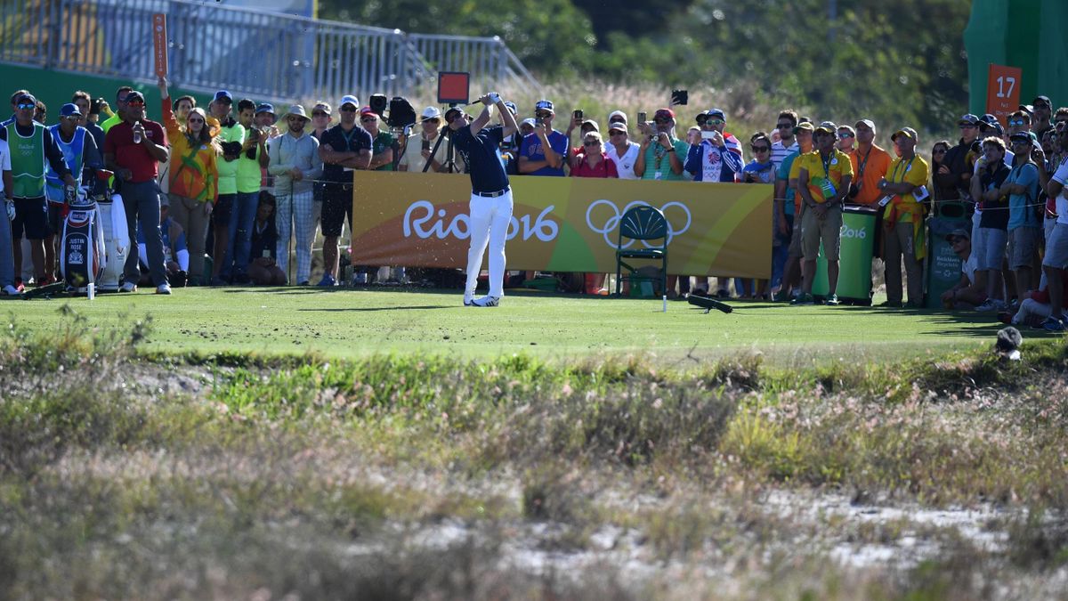 Justin Rose lors du 1er tour du tournoi olympique de golf à Rio, jeudi 11 août 2016