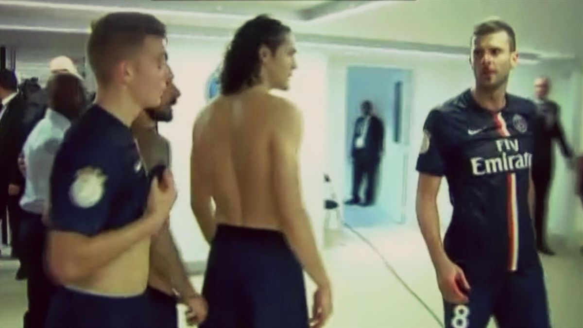 Les joueurs du PSG après l'altercation dans les couloirs du Parc des Princes (Images Canal+)