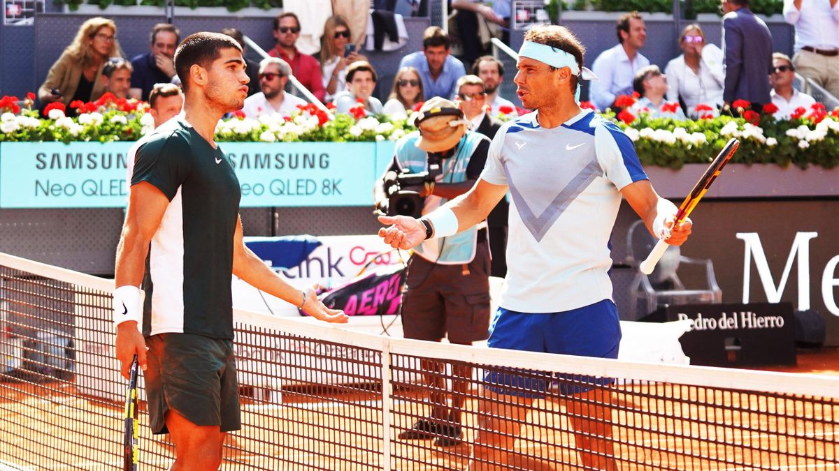 Carlos Alcaraz (li.) und Rafael Nadal (re.) beim ATP Masters in Madrid