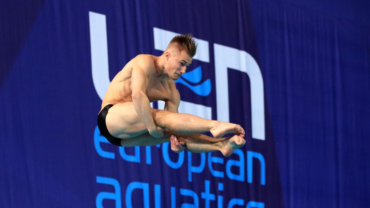 Jack Laugher of Great Britain competes in the men's 1m springboard preliminary round during the diving on Day six of the European Championships Glasgow 2018 at Royal Commonwealth Pool on August 7, 2018 in Edinburgh, Scotland. Scotland. Glasgow 2018 is the
