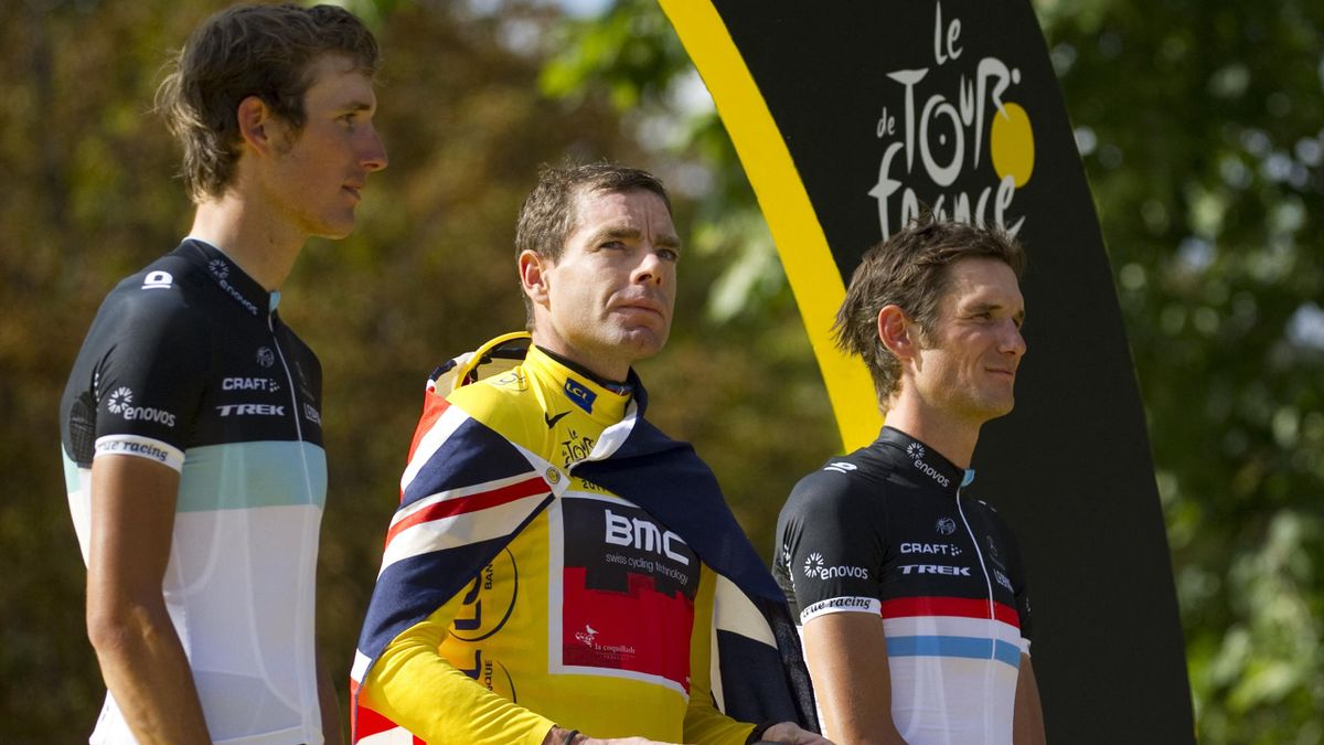Cadel Evans, Andy Schleck és Frank Schleck a 2011-es Tour de France-on.