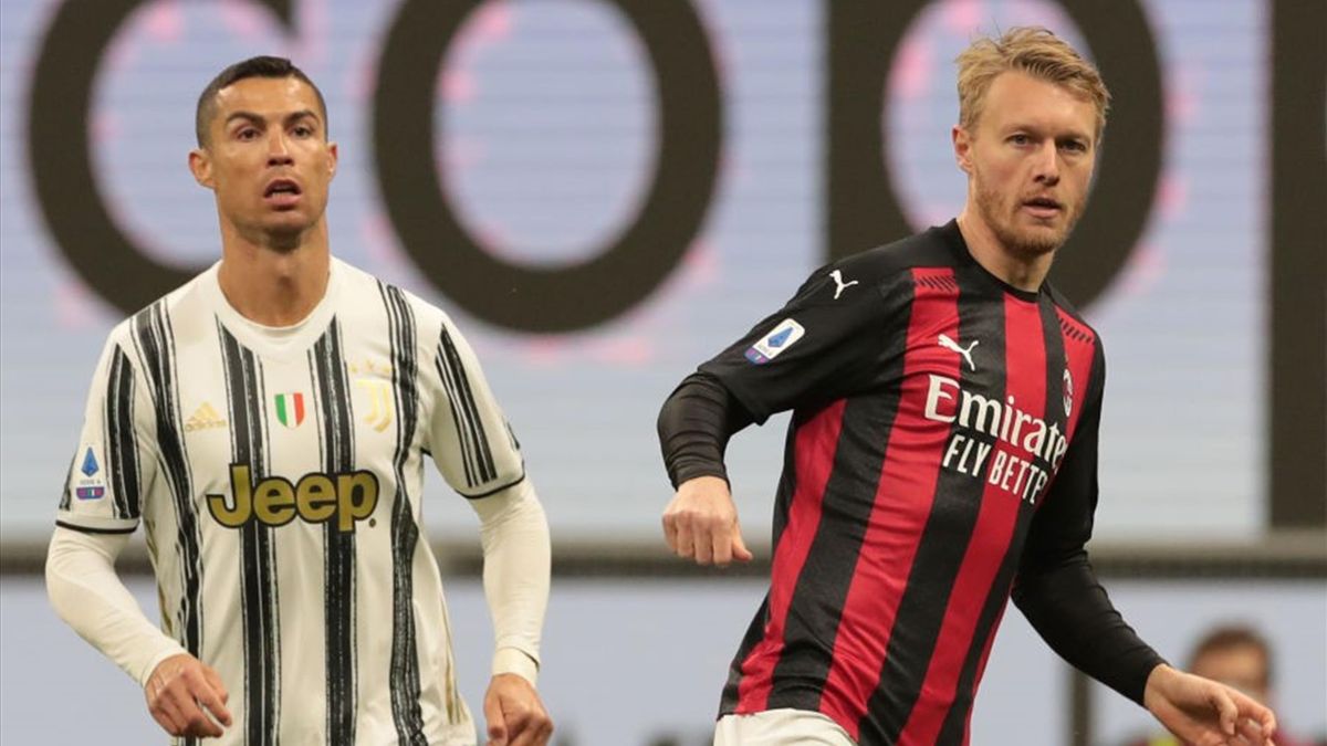 Cristiano Ronaldo e Simon Kjaer - Milan-Juventus Serie A 2020-21
