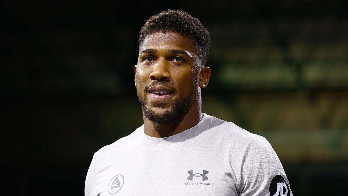 Anthony Joshua looks on during the Rage on the Red Sea Public Work Out at Club Saudi Arabian Airlines on August 16, 2022 in Riyadh, Saudi Arabia
