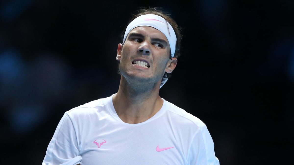 Rafael Nadal during his match against Alexander Zverev during Day Two of the Nitto ATP World Tour Finals at The O2 Arena on November 11, 2019