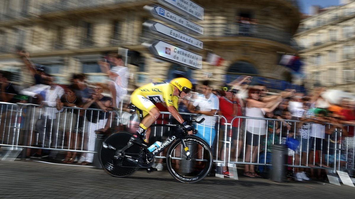 Chris Froome in time trial action in Marseille