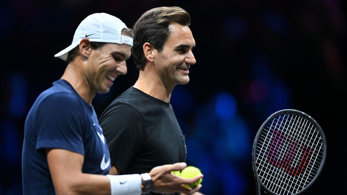 Rafael Nadal és Roger Federer a Laver-kupa egyik edzésén