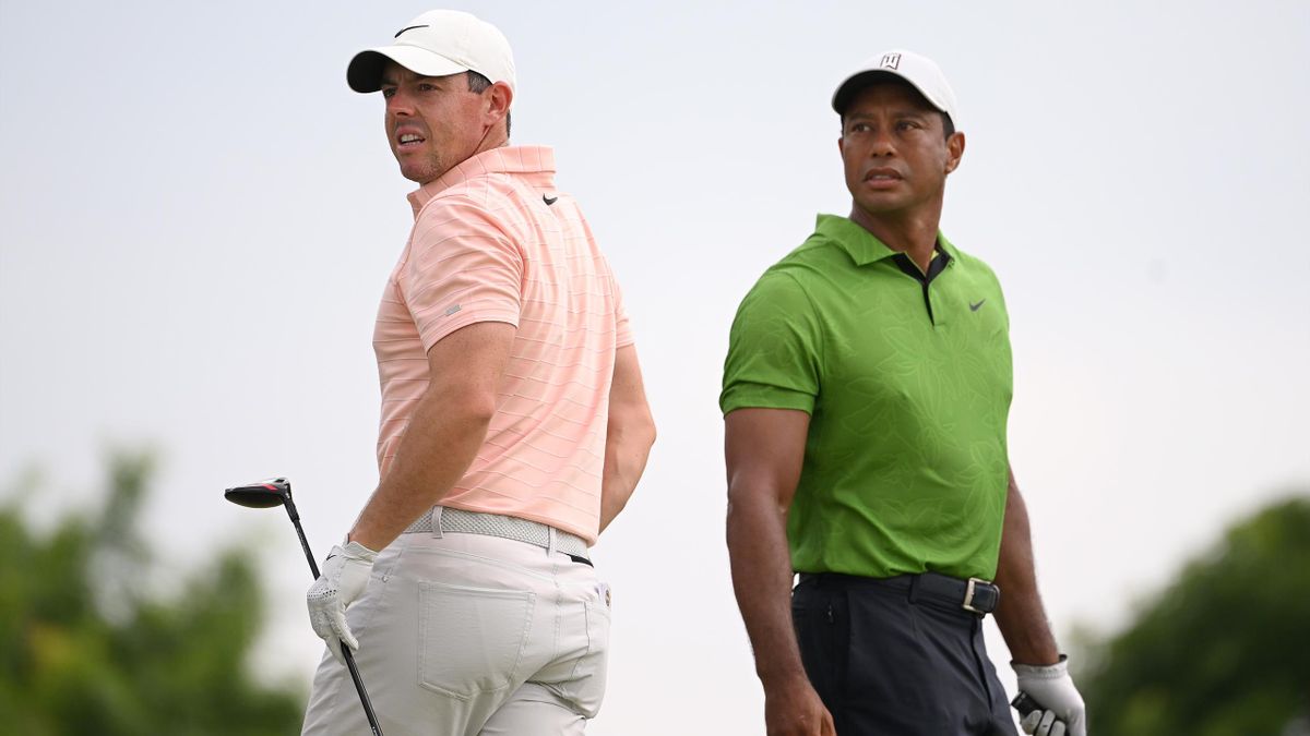 Rory McIlroy and Tiger Woods at the US PGA Championship in Tulsa.