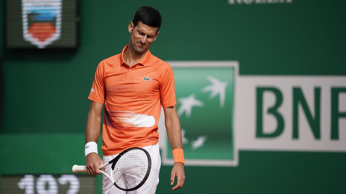 Novak Djokovic of Serbia reacts in his match against Alejandro Davidovich Fokina of Spain during day three of the Rolex Monte-Carlo Masters