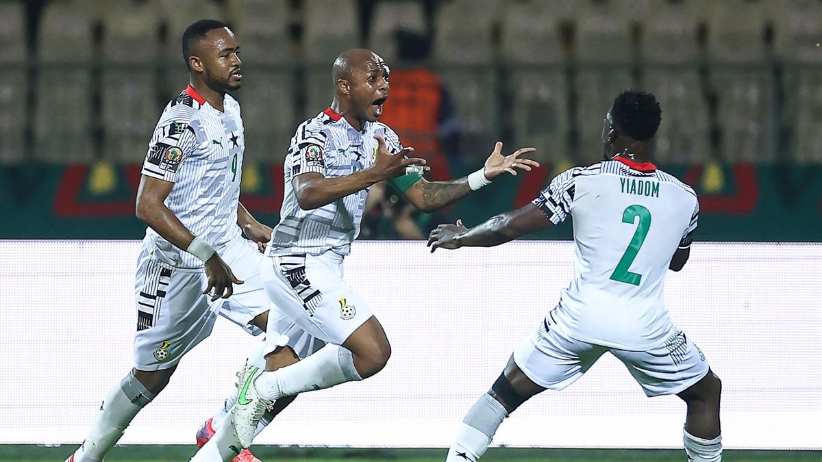 Gabon-Ghana, Coppa d'Africa 2021 (14 gennaio 2022): André Ayew (al centro) festeggia al 18' il gol del vantaggio ghanese (Getty Images)