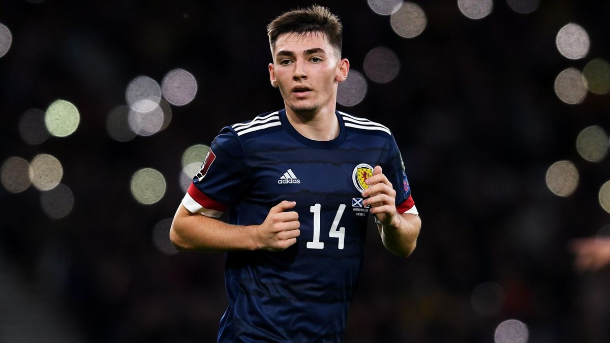 Billy Gilmour playing for Scotland against Israel in World Cup qualifying.