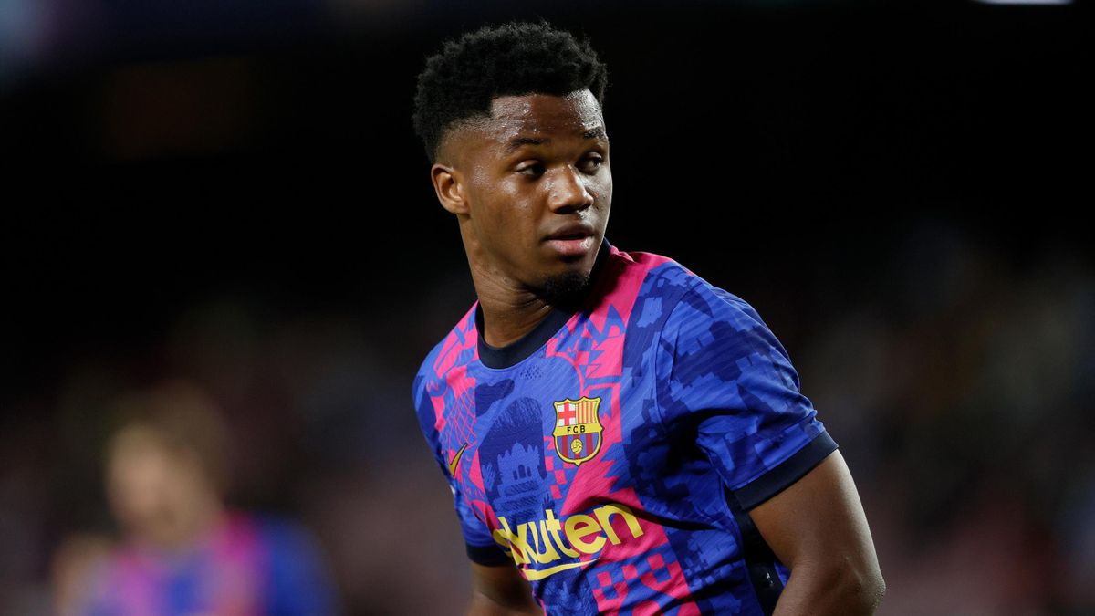 Ansu Fati of FC Barcelona during the UEFA Champions League match between FC Barcelona v Dinamo Kiev at the Camp Nou on October 20, 2021
